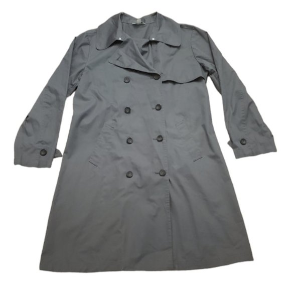 Garnet Hill Women Size Large Gray Cotton Button Down Trench Coat - Picture 1 of 6